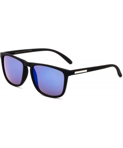 Sport Brandon" Retro Keyhole Design Vintage Design Flash/Mirror Sunglasses - Black/Blue - C212IGNMWDH $13.38