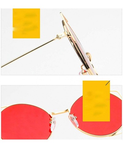 Oversized Retro Round Sunglasses for Women Cat Eye Mirrored Flat Lenses Metal Frame Sunglasses - Red - CM18RDN0LHU $9.62