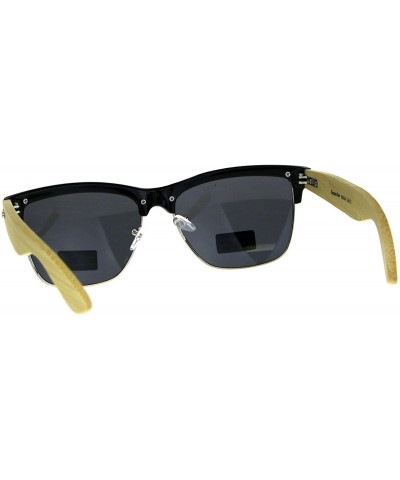 Square Real Bamboo Wood Temple Sunglasses Designer Style Square UV 400 - Black - CF18DI46S82 $12.62