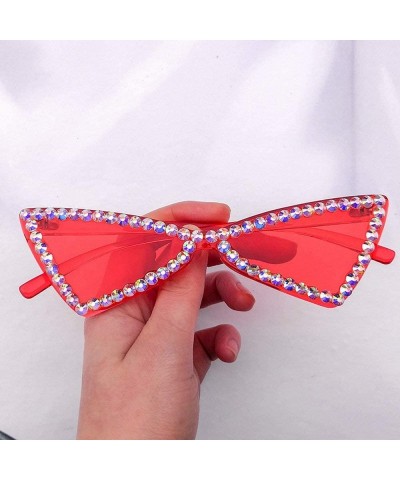 Butterfly Fashion Diamond Sunglasses Designer Transparent - Red - CD198G4I24A $17.60