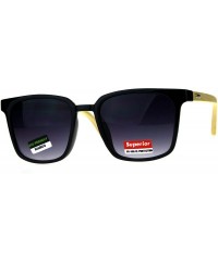 Rectangular Mens Bamboo Wood Oversize Rectangular Horn Rim Sunglasses - Black Smoke - CK180UKI8SM $12.45