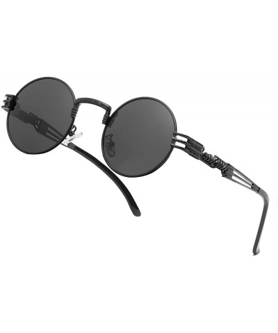 Round Steampunk Round Polarized Sunglasses Retro Vintage Metal Circle Frame Glasses - Grey Lens/Wire/Black Frame - CJ1809KI9R...