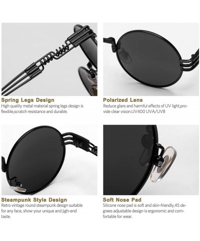 Round Steampunk Round Polarized Sunglasses Retro Vintage Metal Circle Frame Glasses - Grey Lens/Wire/Black Frame - CJ1809KI9R...