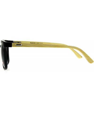 Rectangular Mens Bamboo Wood Oversize Rectangular Horn Rim Sunglasses - Black Smoke - CK180UKI8SM $23.04