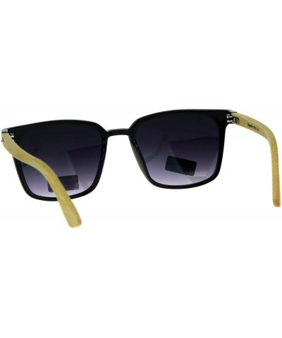 Rectangular Mens Bamboo Wood Oversize Rectangular Horn Rim Sunglasses - Black Smoke - CK180UKI8SM $12.45