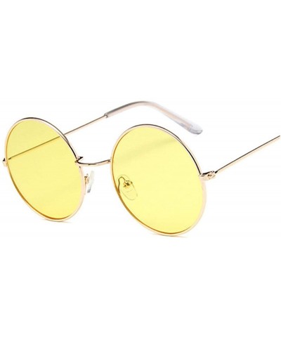 Round Retro Round Sunglasses Women Brand Designer Sun Glasses Alloy Mirror Female - Goldyellow - CI198ZTMKMC $39.02