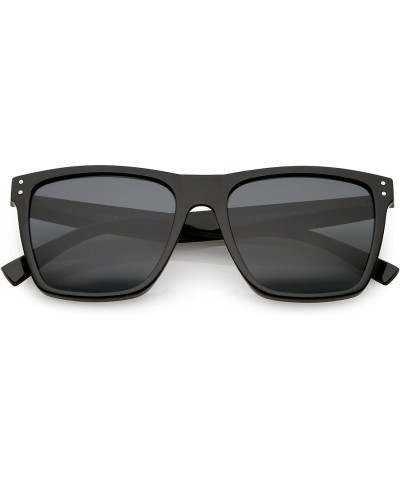 Wayfarer Modern Metal Accents Wide Arms Mirror Square Lens Horn Rimmed Sunglasses 53mm - Shiny Black / Smoke - C3188K05YY2 $2...