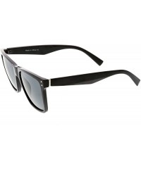 Wayfarer Modern Metal Accents Wide Arms Mirror Square Lens Horn Rimmed Sunglasses 53mm - Shiny Black / Smoke - C3188K05YY2 $1...
