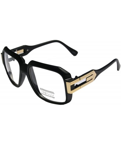 Oversized Large Classic Retro Square Frame Clear Lens Glasses with Gold Accent - Matte Black Gold - CT1266GQGQZ $19.70