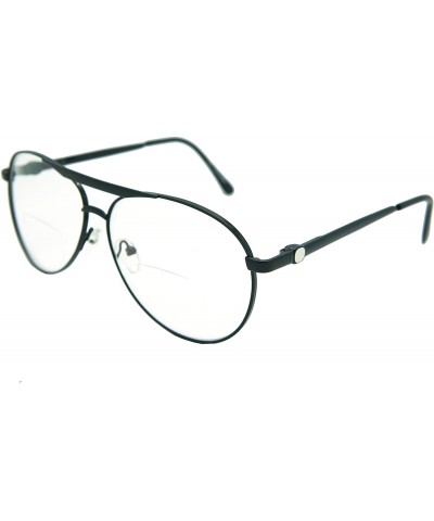 Aviator Vintage Classic Aviator Metal Reading Glasses - Black / Clear Bi-focus Reading Glasses Rj8027cbf - C212H48YW2T $31.27