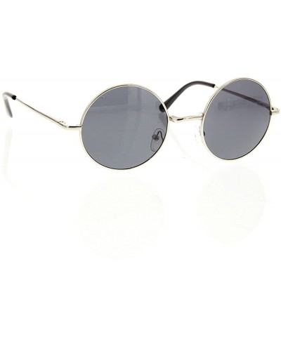 Round Retro-Vintage Style Lennon Inspired Round Metal Circle Sunglasses Teashade - Silver Frame Dark Lens - C211CNERSHL $21.54