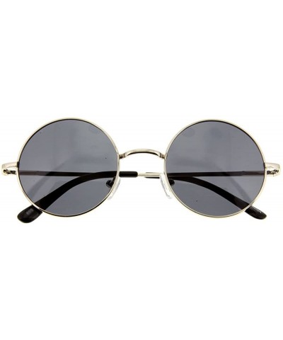 Round Retro-Vintage Style Lennon Inspired Round Metal Circle Sunglasses Teashade - Silver Frame Dark Lens - C211CNERSHL $12.39