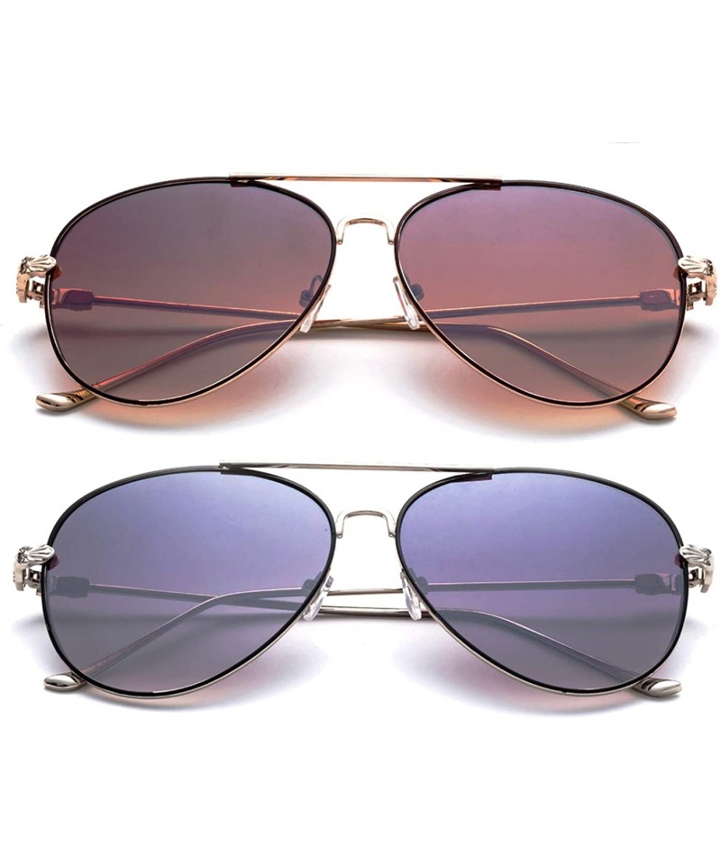 Aviator New Trending Aviator Fashion Sunglasses for Women UV Protection Lenses - 2 Pack Brown & Smoke - CV184YXD9XC $14.75