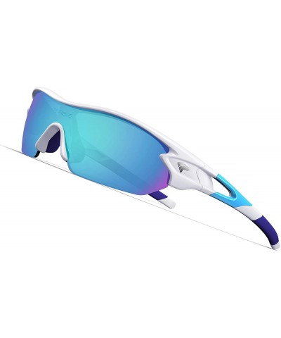 Rimless polarizadas deportivas intercambiables ciclismo conducir - White&ice Blue Lens - C712HM4HFCT $21.53