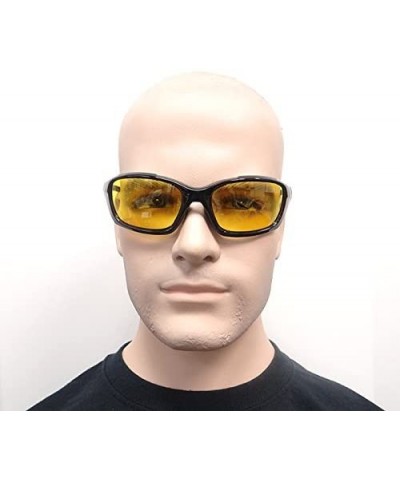 Sport Yellow Lens Polarized Safety Glasses Anti Glare for Night Driving and Riding - Jet Black - CL11X3ABH4N $13.80