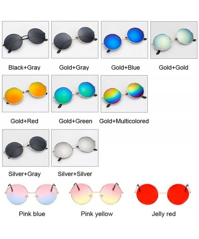Round Women Round Sunglasses Red Yellow Blue Clear Shades MultiColor Gradient Mirror FeDesigner Vintage Sun Glasses - CW199CC...
