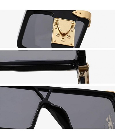 Oversized Classic Flat Top Shield Sunglasses for men women Oversized sunglasses square sunglasses retro sunglasses - 5 - C019...