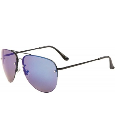 Rimless Color Mirror Curved Rimless Lens Dot Stud Aviator Sunglasses - Blue Black - C4190K84KWO $26.17
