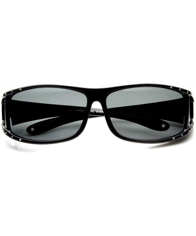 Sport Womens Rectangle Polarized Lens Cover Wrap Sunglasses with Side Lens (Black) - CG11EV5BHBD $15.30