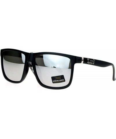 Wayfarer Mirrored Lens Gangster Oversized Rectangular Horned Sunglasses - Silver Mirror - CB124R36HV3 $19.94