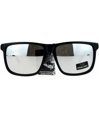 Wayfarer Mirrored Lens Gangster Oversized Rectangular Horned Sunglasses - Silver Mirror - CB124R36HV3 $11.28