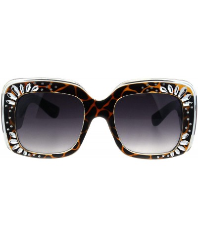 Rectangular Concave Engrave Bling Sparkling Jewel Rectangular Thick Plastic Sunglasses - Tortoise Smoke - CK18H6R5HIS $23.06