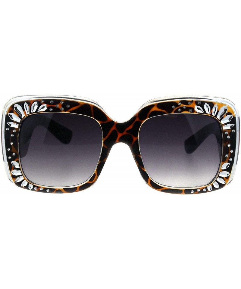 Rectangular Concave Engrave Bling Sparkling Jewel Rectangular Thick Plastic Sunglasses - Tortoise Smoke - CK18H6R5HIS $11.37