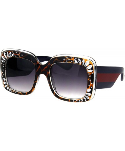 Rectangular Concave Engrave Bling Sparkling Jewel Rectangular Thick Plastic Sunglasses - Tortoise Smoke - CK18H6R5HIS $11.37