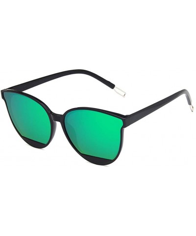 Oval Unisex Sunglasses Retro Bright Black Grey Drive Holiday Oval Non-Polarized UV400 - Bright Black Green - C218RI0TXR7 $18.38