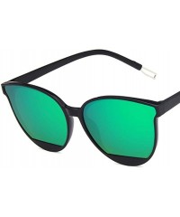 Oval Unisex Sunglasses Retro Bright Black Grey Drive Holiday Oval Non-Polarized UV400 - Bright Black Green - C218RI0TXR7 $9.07