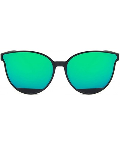 Oval Unisex Sunglasses Retro Bright Black Grey Drive Holiday Oval Non-Polarized UV400 - Bright Black Green - C218RI0TXR7 $9.07