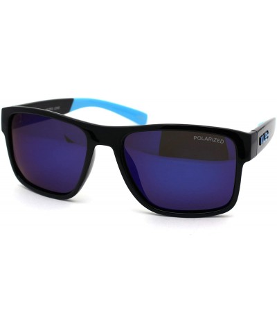Rectangular Mens Color Mirror Kush Sport Rectangular Horn Rim Sunglasses - Black Blue Blue Mirror - CC18ZDX5WNS $26.14