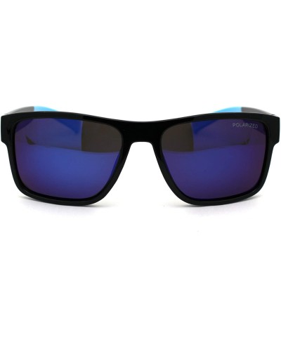 Rectangular Mens Color Mirror Kush Sport Rectangular Horn Rim Sunglasses - Black Blue Blue Mirror - CC18ZDX5WNS $11.66
