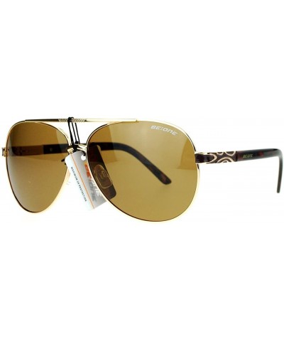 Round Polarized Lens Aviator Sunglasses Unisex Flat Top Round Fashion Aviators - Gold Brown - CX12E30LH79 $9.09