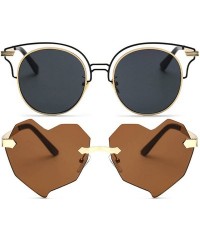 Aviator Ladies Metal Cat Eye Heart Round Integral Sunglasses Elegant De Luxe Stylish - Fan_2p_33mix - CG17YEM76TG $14.41