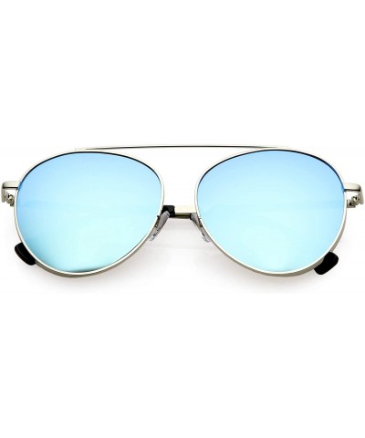 Oversized Polarized Oversize Round Aviator Sunglasses For Women Metal Brow Bar Colored Mirror Lens 60mm - CC12OCK6ZUS $14.84