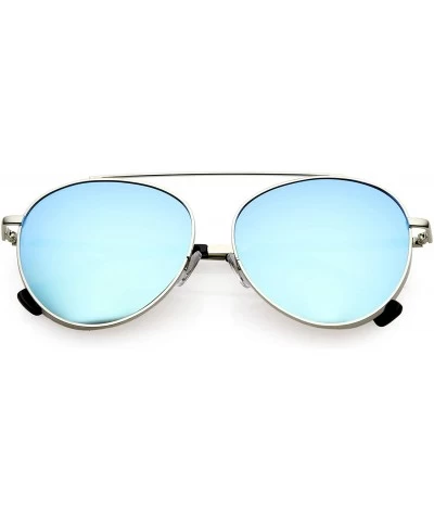 Oversized Polarized Oversize Round Aviator Sunglasses For Women Metal Brow Bar Colored Mirror Lens 60mm - CC12OCK6ZUS $28.20