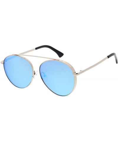 Oversized Polarized Oversize Round Aviator Sunglasses For Women Metal Brow Bar Colored Mirror Lens 60mm - CC12OCK6ZUS $14.84