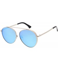 Oversized Polarized Oversize Round Aviator Sunglasses For Women Metal Brow Bar Colored Mirror Lens 60mm - CC12OCK6ZUS $14.84