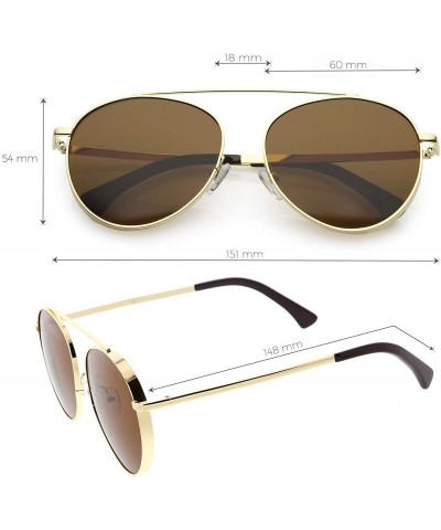 Oversized Polarized Oversize Round Aviator Sunglasses For Women Metal Brow Bar Colored Mirror Lens 60mm - CC12OCK6ZUS $14.84