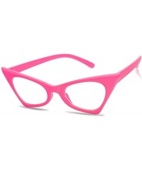 Cat Eye 1950's Retro Vintage High Pointed Colorful Clear Lens Geometric Cat Eye Glasses Non-Prescription - Neon Pink - CV189I...