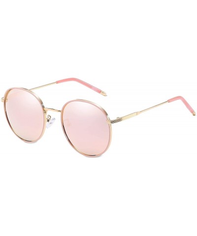 Round Women Retro Polarized Sunglasses-Round Metal Style Rimmed Frame Travel Eyewear-UV 400-Exquisite gift box - Pink - CV18R...