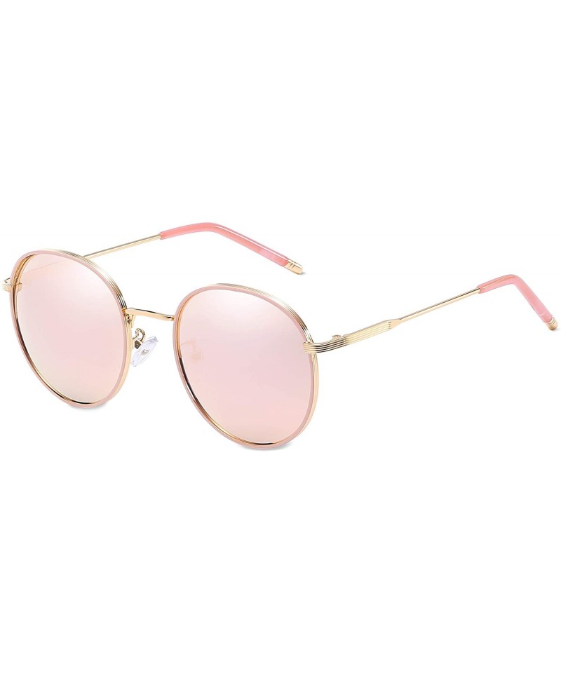 Round Women Retro Polarized Sunglasses-Round Metal Style Rimmed Frame Travel Eyewear-UV 400-Exquisite gift box - Pink - CV18R...