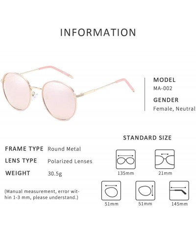 Round Women Retro Polarized Sunglasses-Round Metal Style Rimmed Frame Travel Eyewear-UV 400-Exquisite gift box - Pink - CV18R...