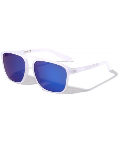 Square Classic Frame Bridgeless Top Bar Connector Sunglasses - Blue White Frosted - C61995U77X5 $14.78