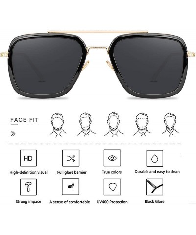 Round Tony Stark Sunglasses Retro Aviator Sunglasses Square Metal Frame Iron Man Sunglasses - CG18T9Q4IKD $17.44