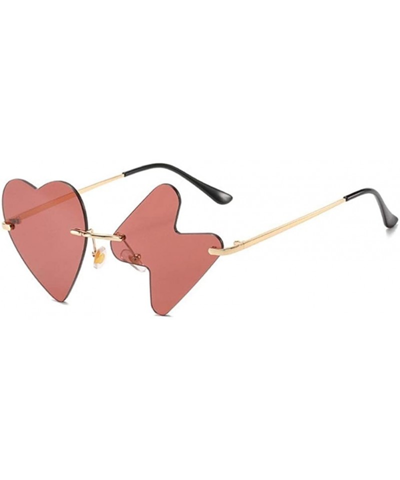 Oversized Love Heart Rimless Sunglasses for Women Trendy Oversized Lighting Shades UV Protection - C4 Gold Wine Red - CL190HD...