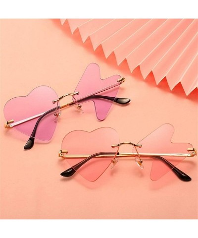 Oversized Love Heart Rimless Sunglasses for Women Trendy Oversized Lighting Shades UV Protection - C4 Gold Wine Red - CL190HD...