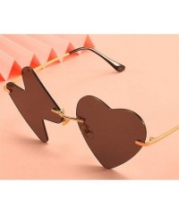 Oversized Love Heart Rimless Sunglasses for Women Trendy Oversized Lighting Shades UV Protection - C4 Gold Wine Red - CL190HD...