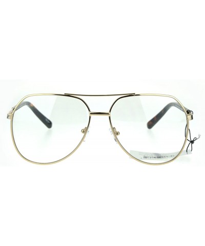 Oversized Mens Oversize Geeky Metal Rim Designer Pilot Clear Lens Eye Glasses - Yellow Gold - CA182ZW727Q $11.49